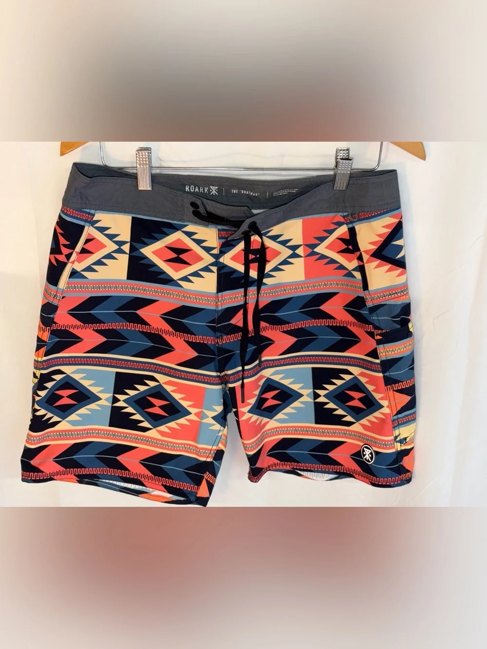 Roark Men’s Coral, Navy & Cream Aztec Swim Board Shorts